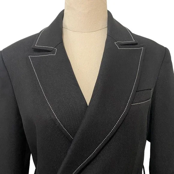 Camilla And Marc Size 12 Black Faith Topstitch Twill Blazer Jacket Belt RRP$550 - Picture 5 of 11